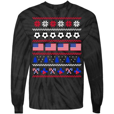 American Flag Soccer Ugly Christmas Sweater America USA Tie-Dye Long Sleeve Shirt