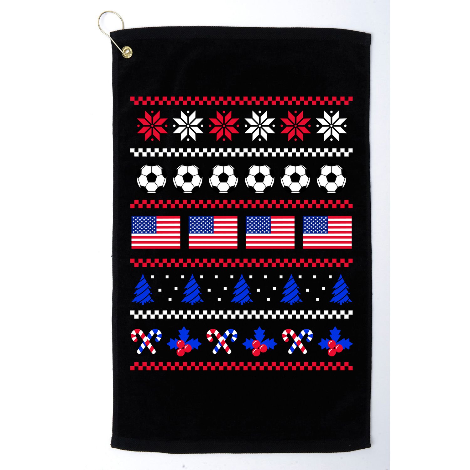 American Flag Soccer Ugly Christmas Sweater America USA Golf Towel