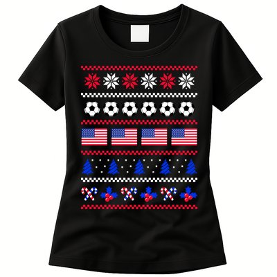 American Flag Soccer Ugly Christmas Sweater America USA Womens T-Shirt