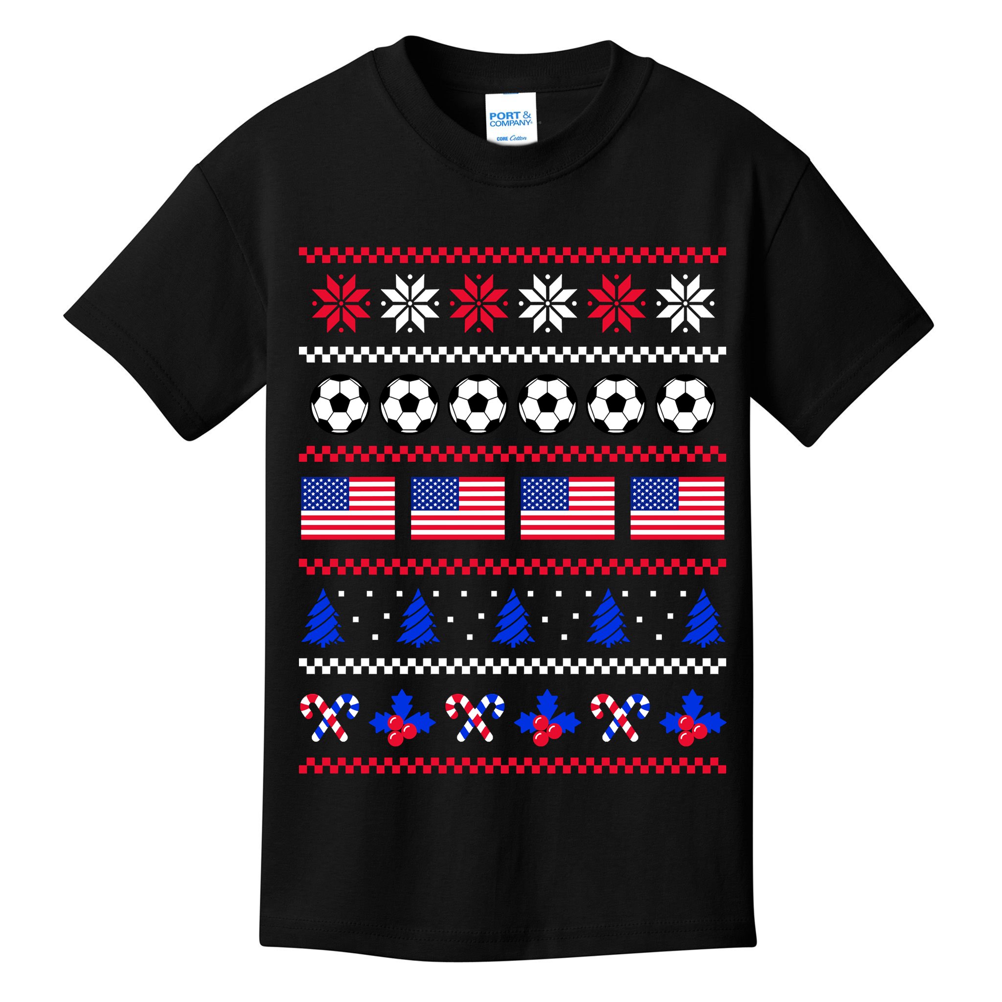 American Flag Soccer Ugly Christmas Sweater America USA Kids T-Shirt