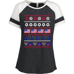 American Flag Soccer Ugly Christmas Sweater America USA Enza Ladies Jersey Colorblock Tee