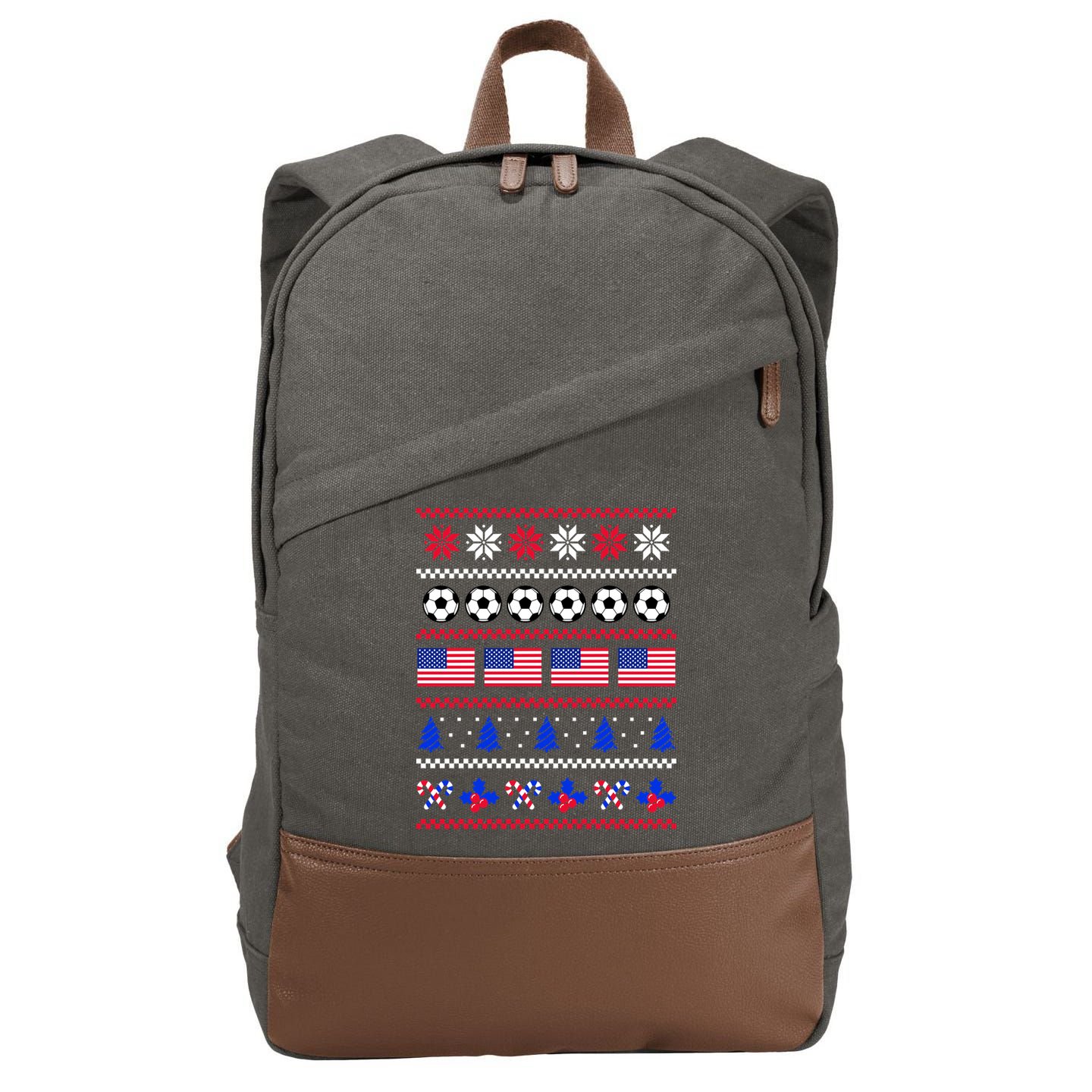 American Flag Soccer Ugly Christmas Sweater America USA Cotton Canvas Backpack