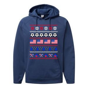 American Flag Soccer Ugly Christmas Sweater America USA Performance Fleece Hoodie