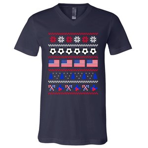 American Flag Soccer Ugly Christmas Sweater America USA V-Neck T-Shirt