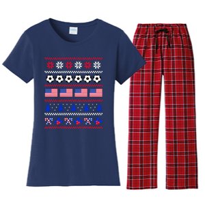 American Flag Soccer Ugly Christmas Sweater America USA Women's Flannel Pajama Set