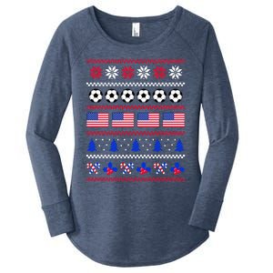 American Flag Soccer Ugly Christmas Sweater America USA Women's Perfect Tri Tunic Long Sleeve Shirt