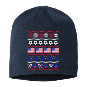 American Flag Soccer Ugly Christmas Sweater America USA Sustainable Beanie