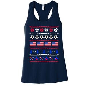 American Flag Soccer Ugly Christmas Sweater America USA Women's Racerback Tank