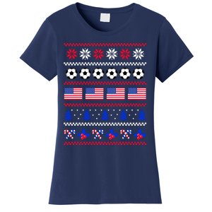 American Flag Soccer Ugly Christmas Sweater America USA Women's T-Shirt