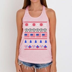 American Flag Soccer Ugly Christmas Sweater America USA Women's Knotted Racerback Tank