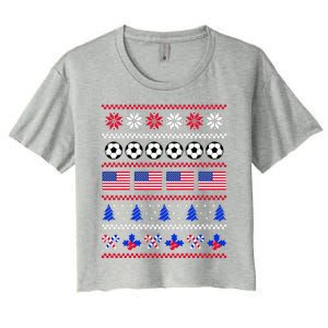 American Flag Soccer Ugly Christmas Sweater America USA Women's Crop Top Tee