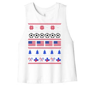 American Flag Soccer Ugly Christmas Sweater America USA Women's Racerback Cropped Tank