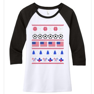 American Flag Soccer Ugly Christmas Sweater America USA Women's Tri-Blend 3/4-Sleeve Raglan Shirt