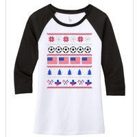 American Flag Soccer Ugly Christmas Sweater America USA Women's Tri-Blend 3/4-Sleeve Raglan Shirt