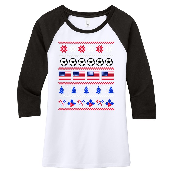 American Flag Soccer Ugly Christmas Sweater America USA Women's Tri-Blend 3/4-Sleeve Raglan Shirt