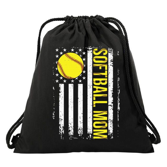 American Flag Softball Team Softball Mom Mothers Day Drawstring Bag