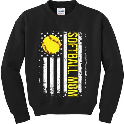 American Flag Softball Team Softball Mom Mothers Day Kids Sweatshirt