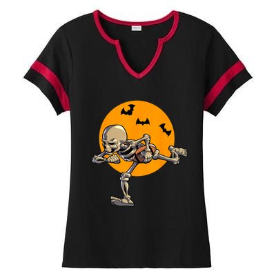 American Football Skeleton Halloween Football Fan Ladies Halftime Notch Neck Tee