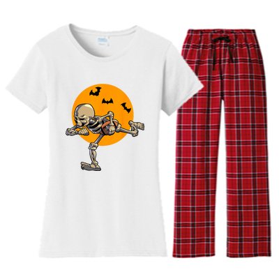 American Football Skeleton Halloween Football Fan Women's Flannel Pajama Set