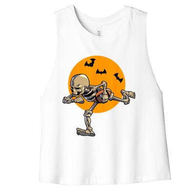 American Football Skeleton Halloween Football Fan Women's Racerback Cropped Tank