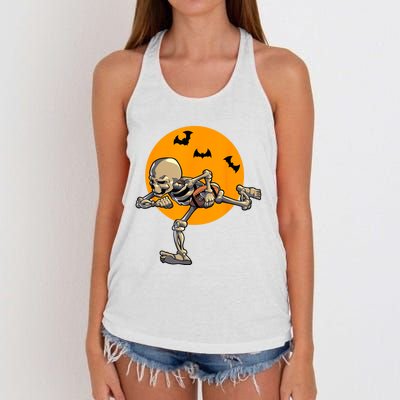 American Football Skeleton Halloween Football Fan Women's Knotted Racerback Tank