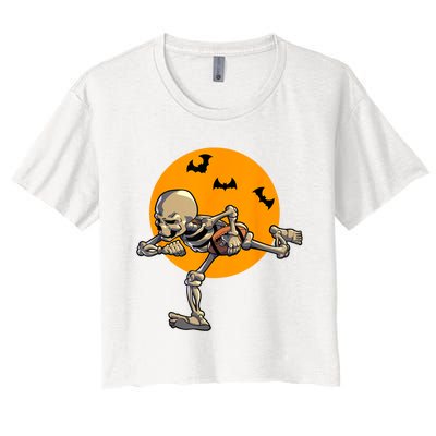 American Football Skeleton Halloween Football Fan Women's Crop Top Tee