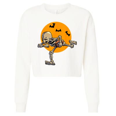 American Football Skeleton Halloween Football Fan Cropped Pullover Crew