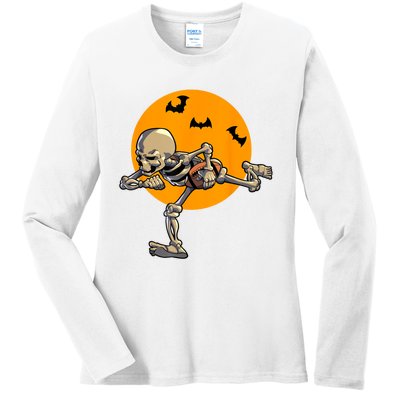 American Football Skeleton Halloween Football Fan Ladies Long Sleeve Shirt