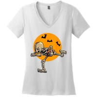 American Football Skeleton Halloween Football Fan Women's V-Neck T-Shirt