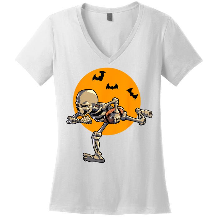 American Football Skeleton Halloween Football Fan Women's V-Neck T-Shirt