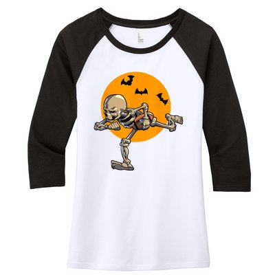 American Football Skeleton Halloween Football Fan Women's Tri-Blend 3/4-Sleeve Raglan Shirt