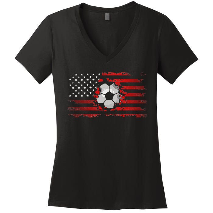 American Flag Soccer Apparel Soccer Women's V-Neck T-Shirt