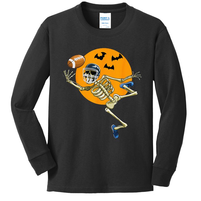 American Football Skeleton Halloween Men Football Fan Kids Long Sleeve Shirt