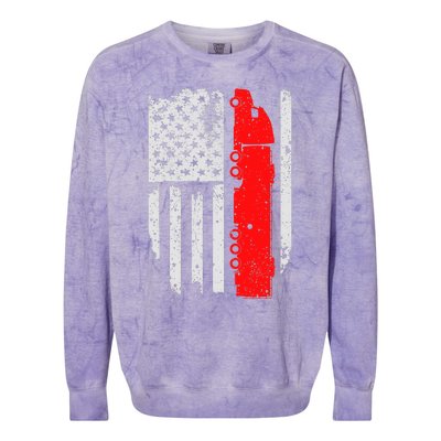 American Flag Semi Truck Driver Patriotic 18 Wheeler Trucker Colorblast Crewneck Sweatshirt