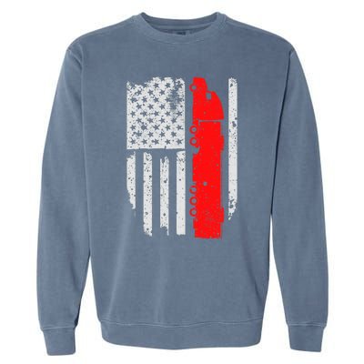 American Flag Semi Truck Driver Patriotic 18 Wheeler Trucker Garment-Dyed Sweatshirt