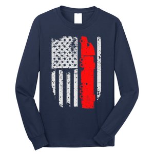 American Flag Semi Truck Driver Patriotic 18 Wheeler Trucker Long Sleeve Shirt