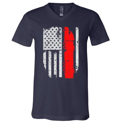 American Flag Semi Truck Driver Patriotic 18 Wheeler Trucker V-Neck T-Shirt