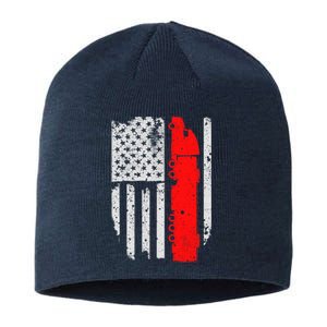 American Flag Semi Truck Driver Patriotic 18 Wheeler Trucker Sustainable Beanie