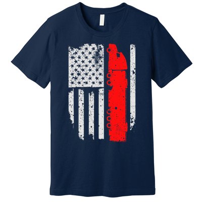 American Flag Semi Truck Driver Patriotic 18 Wheeler Trucker Premium T-Shirt