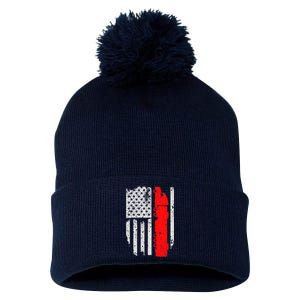 American Flag Semi Truck Driver Patriotic 18 Wheeler Trucker Pom Pom 12in Knit Beanie