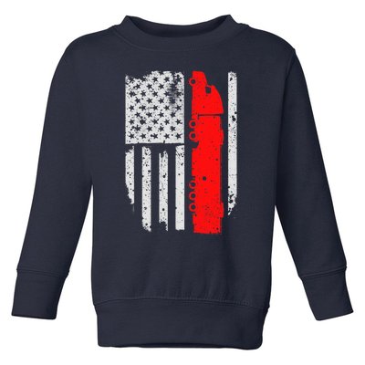 American Flag Semi Truck Driver Patriotic 18 Wheeler Trucker Toddler Sweatshirt