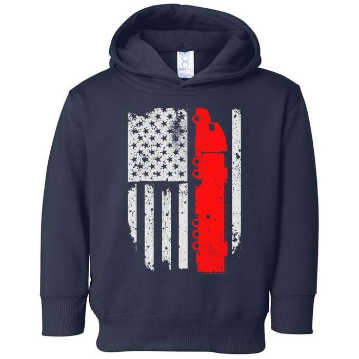 American Flag Semi Truck Driver Patriotic 18 Wheeler Trucker Toddler Hoodie