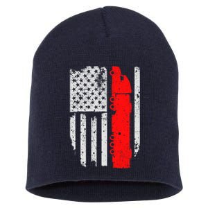 American Flag Semi Truck Driver Patriotic 18 Wheeler Trucker Short Acrylic Beanie