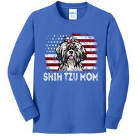 American Flag Shih Tzu Dog Mom Retro Patriotic Gift Kids Long Sleeve Shirt