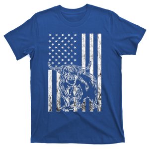 American Flag Scottish Cow Lover Scottish Highland Cow Gift T-Shirt