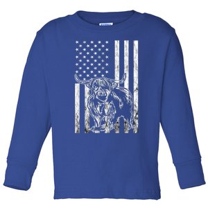 American Flag Scottish Cow Lover Scottish Highland Cow Gift Toddler Long Sleeve Shirt