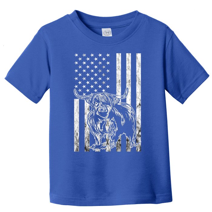 American Flag Scottish Cow Lover Scottish Highland Cow Gift Toddler T-Shirt