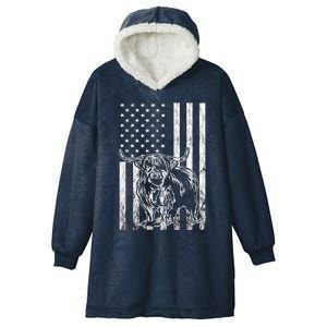 American Flag Scottish Cow Lover Scottish Highland Cow Gift Hooded Wearable Blanket