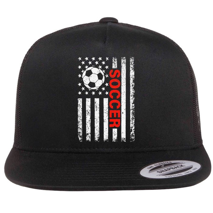 American Flag Soccer Player USA Patriotic Vintage Soccer Flat Bill Trucker Hat