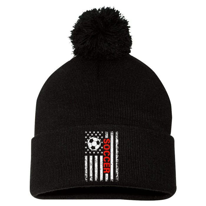 American Flag Soccer Player USA Patriotic Vintage Soccer Pom Pom 12in Knit Beanie